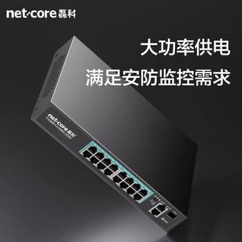 磊科（netcore）SG18P 16口百兆POE交换机2个千兆上联口+1个SFP光口 非网管型监控网络分线器 企业级交换器