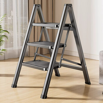 信发（TRNFA）梯子家用折叠梯加厚三四步梯人字梯小型梯凳子室内登高梯加宽楼梯 典雅黑 三步梯