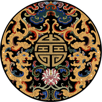 茶台下地毯新中式圆形地毯中国风禅意古风万字回纹龙纹茶室茶桌吊篮椅