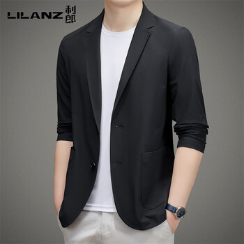 利郎西服男士春秋季轻薄款透气无痕单西外套休闲小西装男单件2001黑色