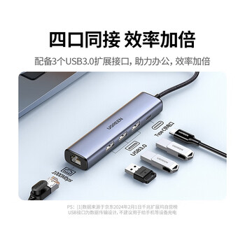 绿联(UGREEN) USB3.0转千兆网口扩展坞接口转换器分线器  20915
