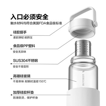北鼎（Buydeem）泡茶随手杯 茶水分离玻璃水杯男款女款 泡茶杯子耐用便携办公礼物