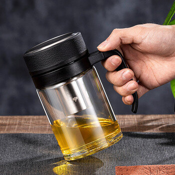 万象（WANXIANG）玻璃杯高硼硅材质U211商务办公泡茶杯500ML时尚便携家用手柄杯