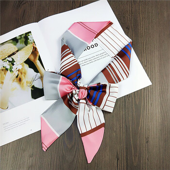 小丝巾领巾女春秋季百搭长条韩国细窄职业空姐商务围巾冬季领带 粉竖