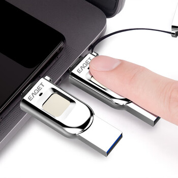 忆捷（EAGET）128GB Type-C USB3.1 HF-C01指纹加密手机U盘 双接口手机电脑多用 隐私安全保护 商务娱乐优盘 