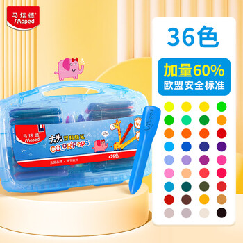 马培德(Maped)儿童大头塑料蜡笔 幼儿学生不脏手绘彩蜡笔 初学美术彩绘涂鸦画笔 861900CH粗杆【36色/塑盒装】 马培德(Maped)儿童大头塑料蜡笔 幼儿学生不脏手绘彩蜡笔 初学美术彩绘涂鸦画笔 861900CH粗杆【36色/塑盒装】