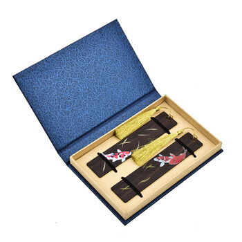 米兹MIEZ 黑檀木质书签双支装礼盒中国风特色礼品教师节礼物送老师同学长辈公司年会礼品 彩绘锦鲤生日礼物