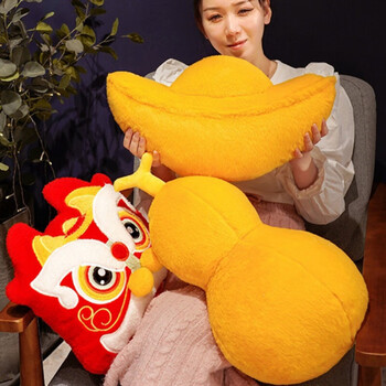 国潮醒狮抱枕中式喜庆沙发靠垫创意中国风十字绣刺绣结婚金葫芦大号