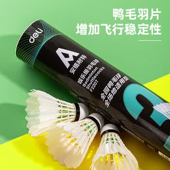 得力（deli）天然羽毛比赛耐打升级攻速训练鸭毛羽毛球 12只装