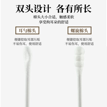 初舍（CHUSHE）挖耳勺棉签2盒100支耳屎清理神器不伤耳朵家用儿童挖耳屎清洁棉棒