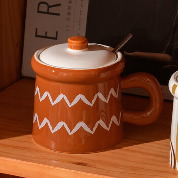 贝瑟斯陶瓷马克杯带盖喝水杯子复古咖啡杯泡茶杯早餐牛奶杯高颜值伴手礼