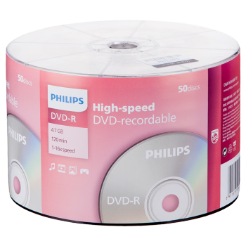 飞利浦（PHILIPS）DVD-R光盘/刻录盘空白光盘 刻录光盘 光碟 16速4.7G 乖乖桶 桶装50片