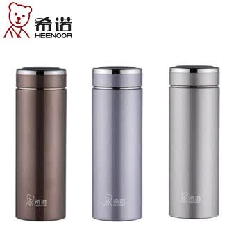 希诺（heenoor）大容量保温杯400ml高档水杯带滤网细长便携车载铂金色XN-3011