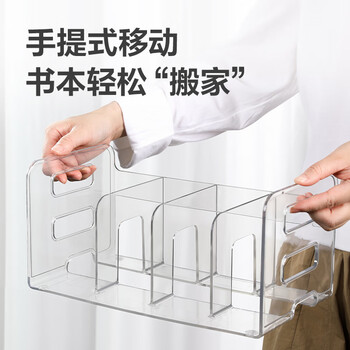 得力（deli）多功能四联书立架 创意收纳盒文件框办公室抽屉式置物架书架书挡 学生/办公学习用品 透明 TB104