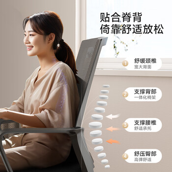 奈高椅子办公电脑椅会议椅 家用学习椅乳胶坐垫网布弓形椅-黑框灰网