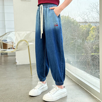 素畔笙初中生裤子女12一15岁夏季牛仔大童裤子女1215岁新款哈伦裤牛仔