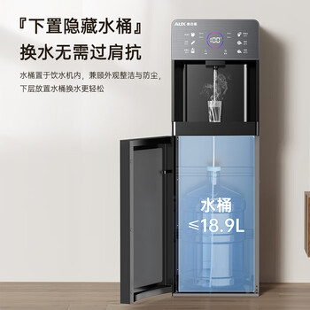奥克斯（AUX）饮水机即热下置式家用保温杯冲奶立式温热型快速加热下置水桶饮水器 即热即饮灰色温热型YJX-01