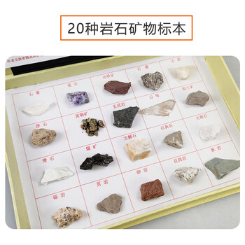 【全网低价】舜江 岩石矿物标本 地理科普展示教具学具小学四年级科学自然课用观察矿物石头 20种矿物岩石标本+放大镜