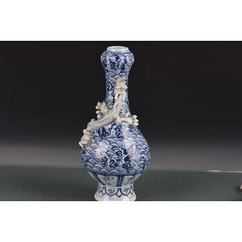 中国磁器 青磁 青花 蒜頭瓶 賞瓶 稀少