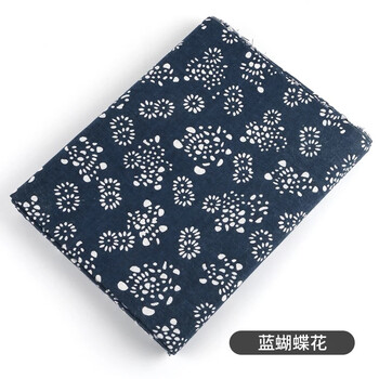 蓝印花布料批发蜡染棉麻布碎花布手工民族风青花布桌布窗帘io 蓝蝴蝶