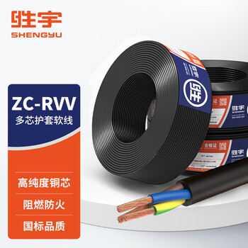 胜宇 ZR-RVV阻燃RVV国标电源线2芯2.5平方护套线 黑色-100米