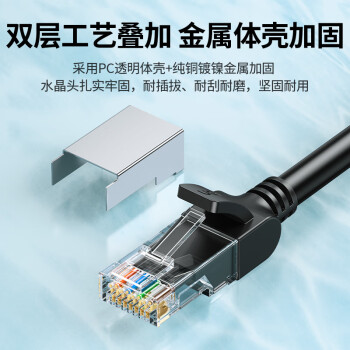 绿联六类网线 纯铜CAT6类千兆网络连接线 电脑宽带家用非屏蔽扁平跳线成品网线poe供电 扁线黑8米50188
