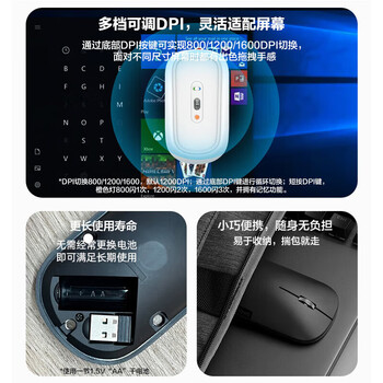联想（Lenovo）无线蓝牙鼠标轻音鼠标 Air Handle轻音双模鼠标 便携办公鼠标 适用台式机一体机笔记本平板 白