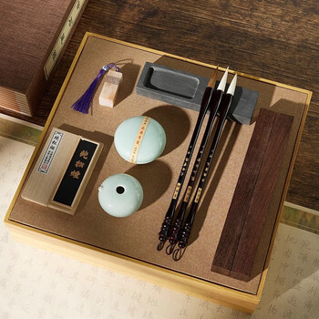 玉水湖文房四宝套装专业级纸墨笔砚初学者书法入门毛笔礼盒高档练字摆件墨条砚台镇尺纸送礼全套精品