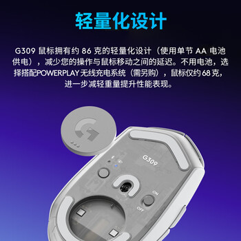 罗技(G)G309 随行者 无线游戏鼠标 电竞鼠标绝地求生LOL吃鸡FPS瓦 混合微动 双模连接 白色 罗技(G)G309 随行者 无线游戏鼠标 电竞鼠标绝地求生LOL吃鸡FPS瓦 混合微动 双模连接 白色