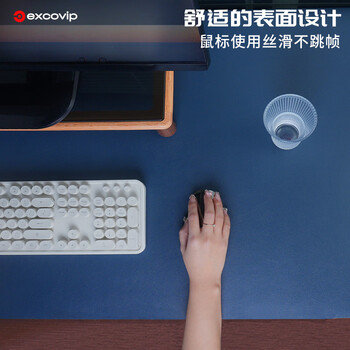 宜适酷(EXCO)1.4米蓝黄双面防水皮质鼠标垫学习书桌垫电脑办公桌垫超大号游戏键盘键垫皮革电脑桌布9789