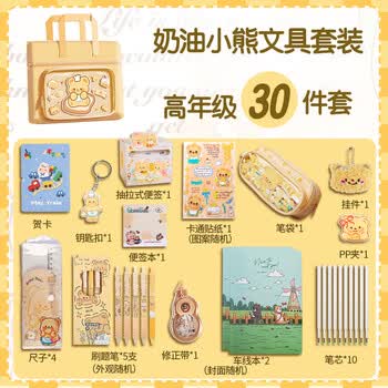 递乐奶油小熊横款手提补习袋套装文具幼升小小学生学习开学大礼包初中生盲盒套装 1091B高年级