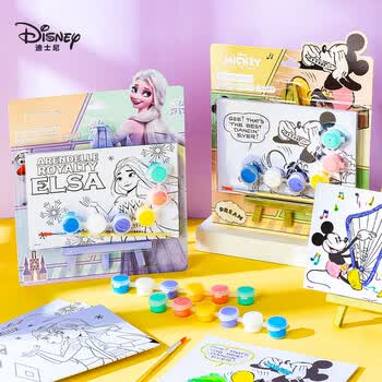 迪士尼（Disney）油画颜料DIY手工涂色套装动漫卡通装饰画油画框含画架开学礼物儿童伴手礼 冰雪奇缘 女孩生日礼物