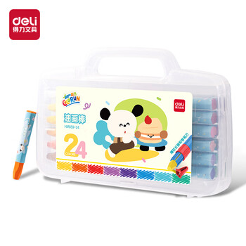 得力（deli）24色六角杆油画棒带延长器蜡笔易上色炫彩棒彩笔儿童幼儿学生画画具HM859-24