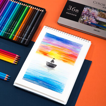 得力（deli）36色油性彩色铅笔高显色美术设计专业手绘专用绘画笔彩铅入门填色铁盒套装6566彩笔