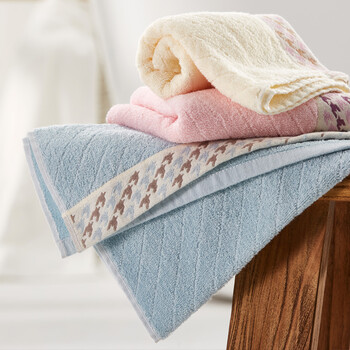 洁丽雅（Grace）毛巾家纺 新疆棉千鸟格洗脸加厚吸水擦脸洁面巾 三条装 红/兰/米