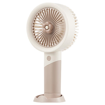 欧利文小风扇桌面家用床上用手持USB充电静音带底座 便携式迷你大风力电小型风扇办公室宿舍风宝 米白