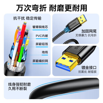 山泽usb3.0延长线公对母电视u盘鼠标键盘硬盘扩展线电脑数据连接加长线打印机分线器转接线1米 UK-010