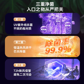 美的奶瓶消毒器家用紫外线无汞LED72小时巡航杀菌 衣物消毒带烘干母婴餐具玩具 20L MHJ22V01E