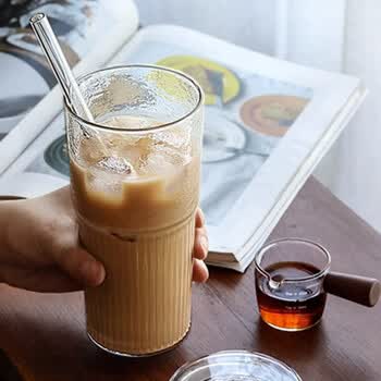 唯铭诺（WEIMINGNUO）玻璃杯大容量带盖吸管咖啡杯玻璃果汁杯办公室喝水杯子饮料杯茶杯