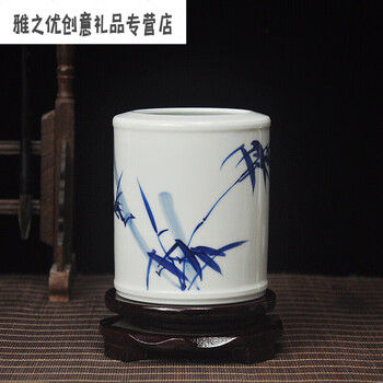 古美術 景德鎮 人民瓷廠 筆筒 青花花纹笔筒 陶瓷笔筒仿古龙纹景德镇青花瓷书法国画办公室摆件大容量毛笔笔筒