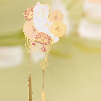 奉旨故宫文创 宫猫花影-十二花神故宫猫书签 黄铜金属创意 学生毕业礼物 九月菊花单支装 奉旨故宫文创 宫猫花影-十二花神故宫猫书签 黄铜金属创意 学生毕业礼物 九月菊花单支装