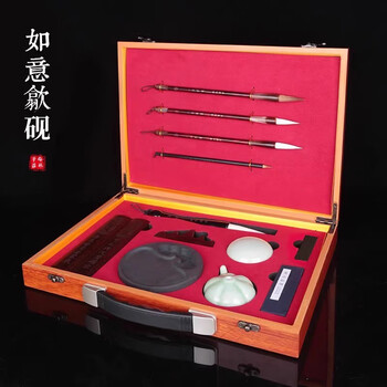 梅林笔庄毛笔套装高档专业梅林笔庄文房四宝全套礼盒精品笔墨纸砚狼毫兼毫羊毫小楷毛笔书法练字字帖笔架