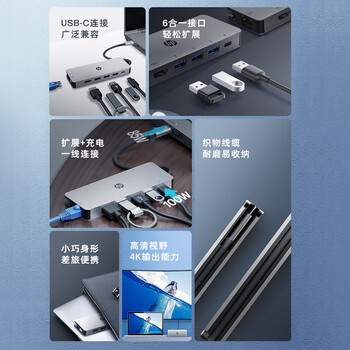 惠普（HP）战66 Type-C扩展坞 USB-C转HDMI转换拓展器4K投屏 PD快充千兆网口 手机平板笔记本电脑通用雷电3/4