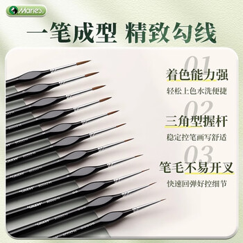 马利极细勾线笔丙烯水彩水粉尼龙勾线画笔工笔描边笔国画绘画油画专业美术4支装00000#000#00#0#