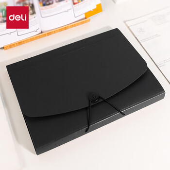 得力（deli）13格A4手提文件包/风琴包/文件夹/资料夹 多层时尚手提收纳会议事务包试卷资料收纳黑色5236赠标签