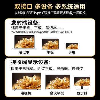 毕亚兹 HDMI无线投屏器USB高清会议hdmi延长器同屏器适用笔记本电脑台式机接电视显示器投影仪50米传输器