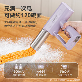 BabyStar 手持面条机家庭用小型不锈钢压面机 配5种出面模+刮面刀+面粉杯 PM8001香芋紫款