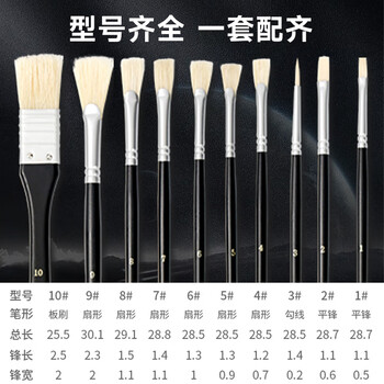 青竹画材（CHINJOO）敬月光水粉画笔10支套装黑盒丙烯油画笔颜料画笔美术专用数字油画画笔水彩扇形画笔排笔美育工具
