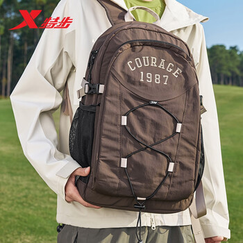 特步情侣男女学生大容量户外运动双肩包时尚百搭 咖啡 均码 