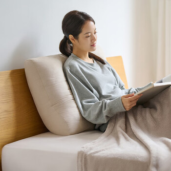 MUJI可多种用途的柔软靠垫 床头靠枕 长方型/50*80*14cm/浅米色